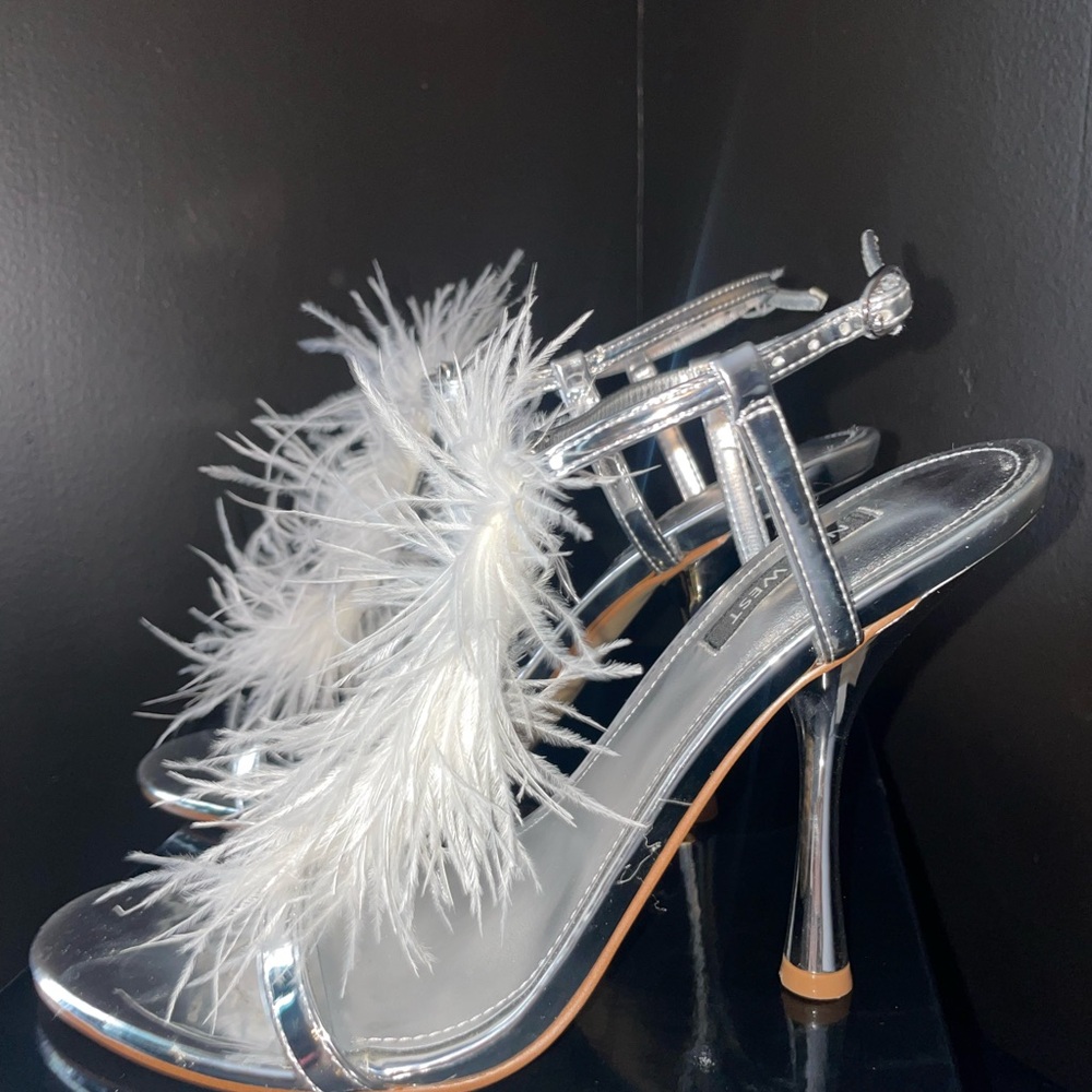 Nine West Silver Feathered Heels